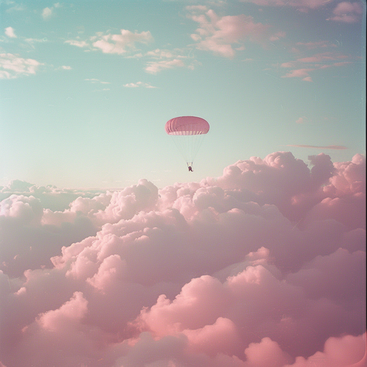 Pink Parachute Floating in Pink Skies